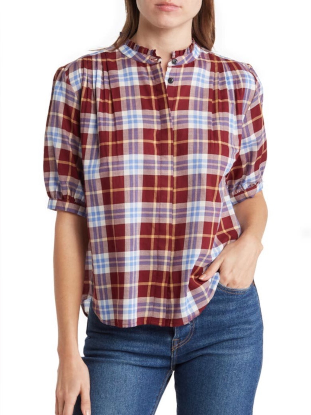 Rag & Bone Jordan Ruffle Plaid Top (XS)